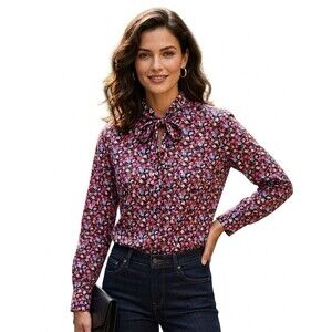 J Crew Liberty Art Fabrics Floral Tie Neck Button Front Top Size 8 Sarah Print